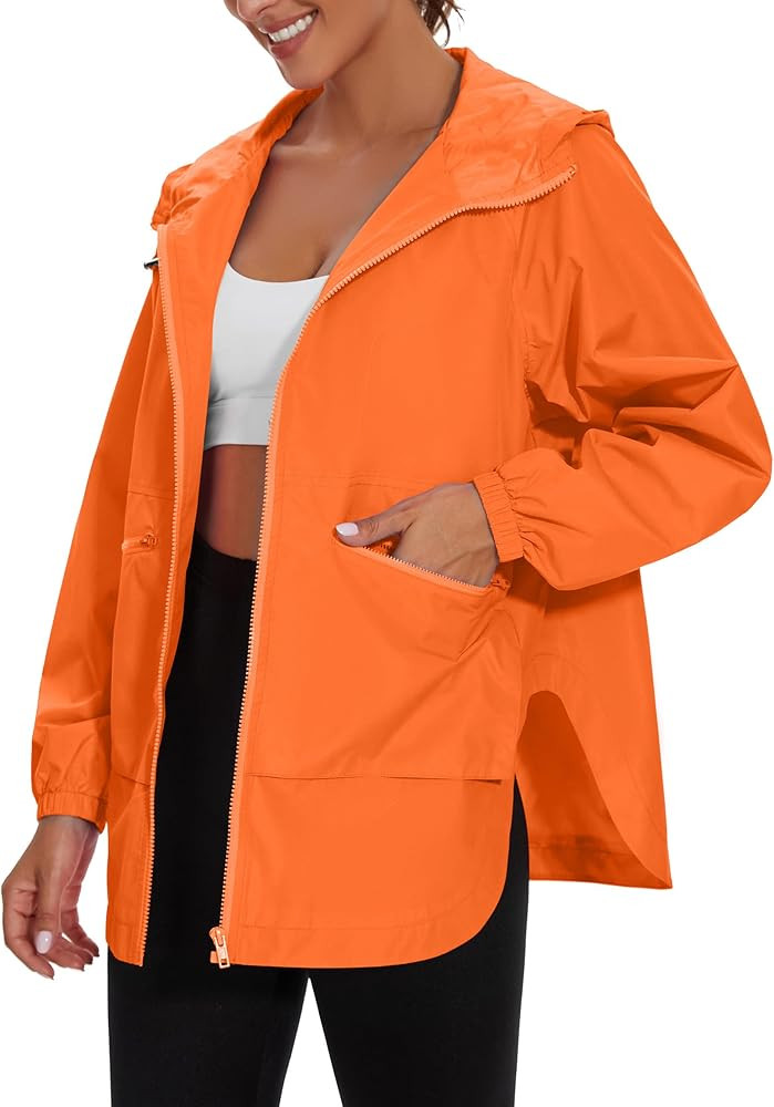 PESION Womens Waterproof Raincoat Lightweight Rain Jacket Trench Coat Hooded Windbreaker With Poc... | Amazon (US)