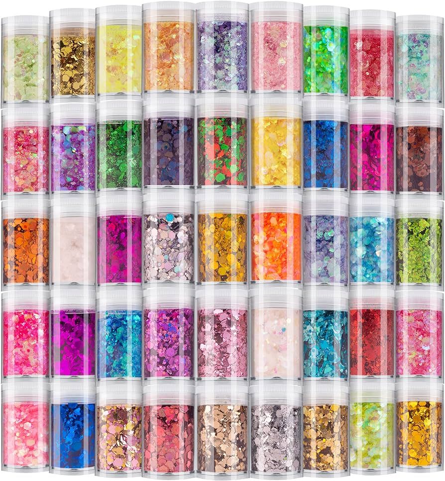 Holographic Chunky and Fine Glitter Mix, 45 Colors Festival Sequins & Glitter Powder, Iridescent ... | Amazon (US)