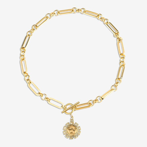 Gold Figaro Paperclip Style Necklace with Medallion | Victoria Emerson