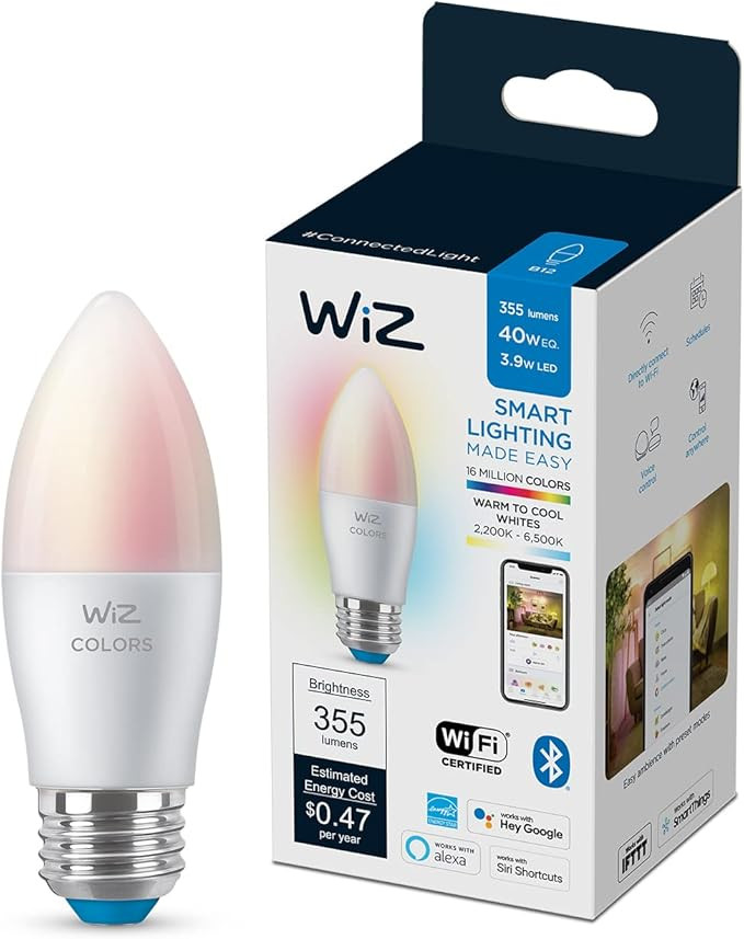 WiZ 40W B12 Color LED Smart Candle-Shaped Bulb - Pack of 1 - E26- Indoor - Connects to Your Exist... | Amazon (US)