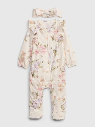 Gap &amp;#215 LoveShackFancy Baby 100% Organic Cotton Floral Footed One-Piece Set | Gap (US)