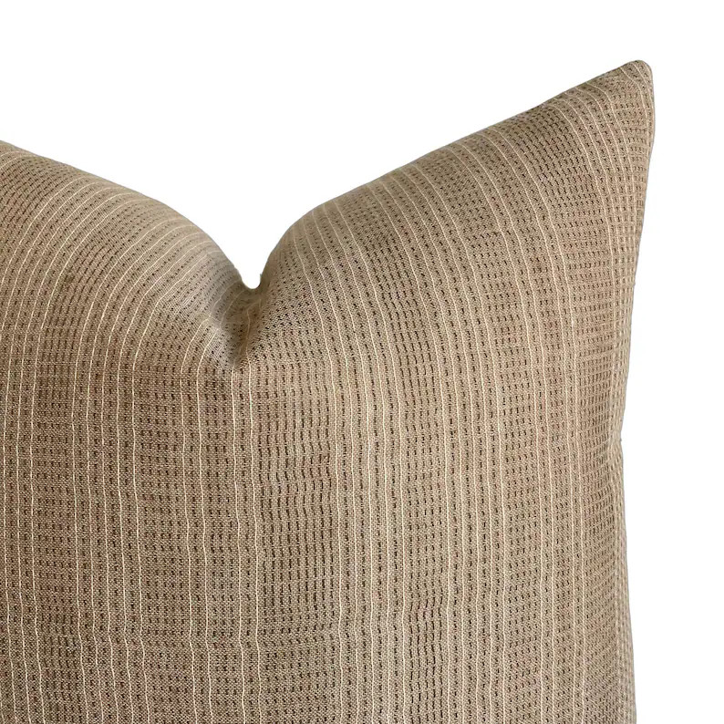Clyde | Brown Woven Stripe Pillow Cover | Handwoven Earthy Taupe Brown | Neutral Designer Fabric ... | Etsy (US)