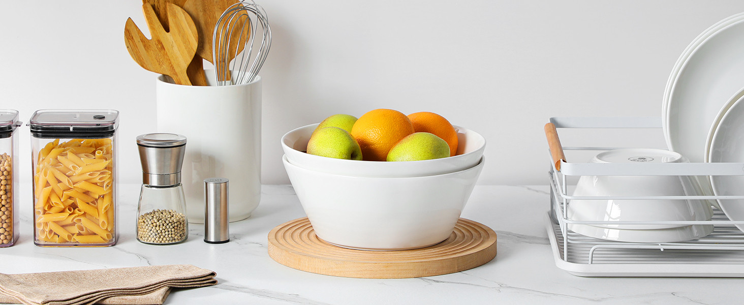 MALACASA Serving Bowls, 105 OZ Large Salad Bowls Set of 2, Porcelain White Bowls for Kitchen, Dee... | Amazon (US)