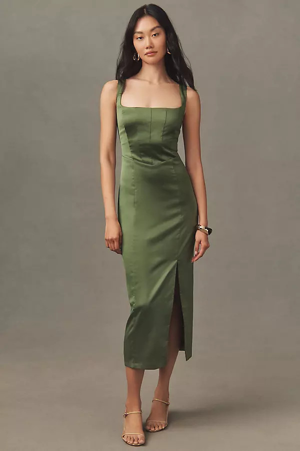 BHLDN Elliana Sleeveless Corset Satin Midi Dress | Anthropologie (US)