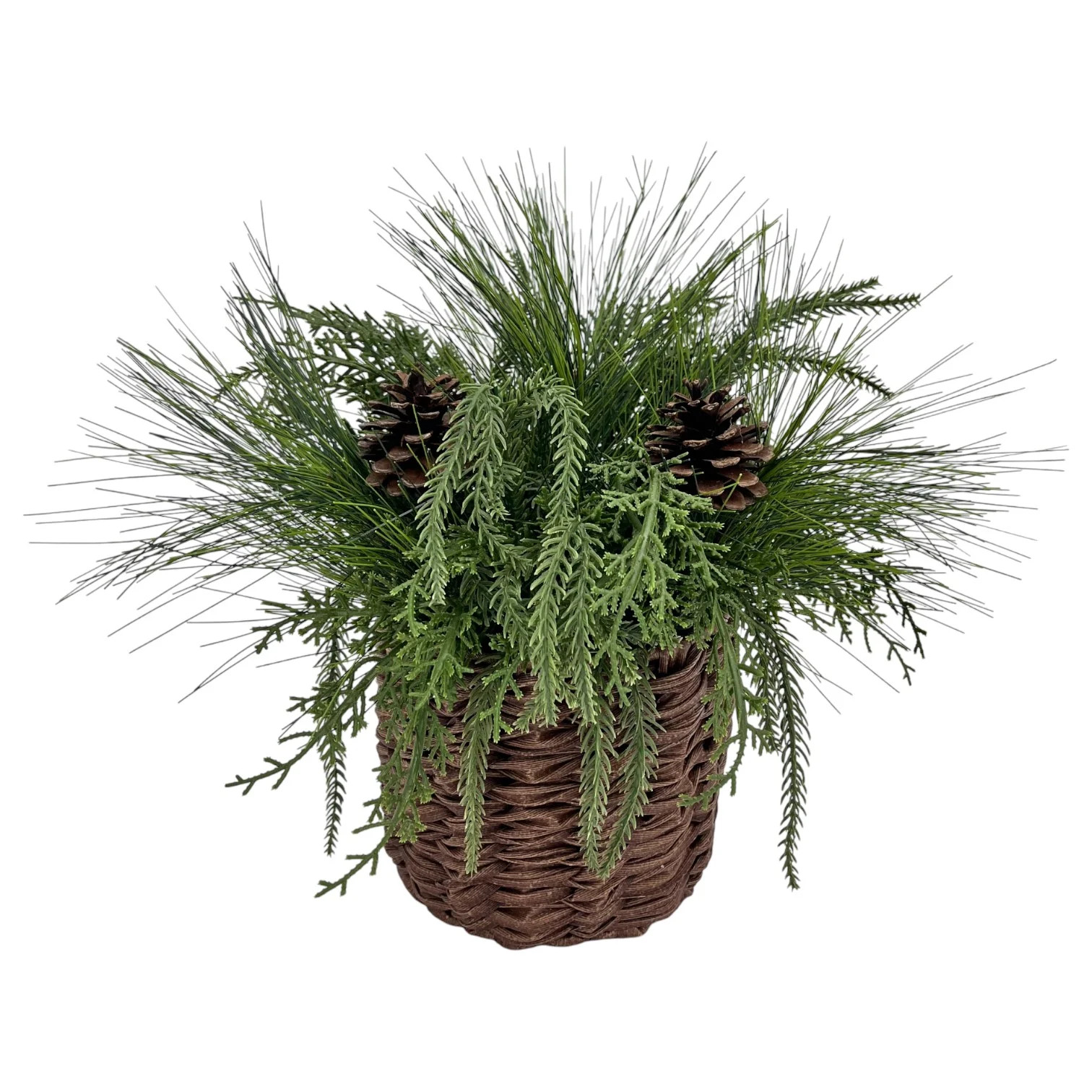 Artificial Pinecones and Greenery in Brown Woven Basket, 16", by Holiday Time | Walmart (US)