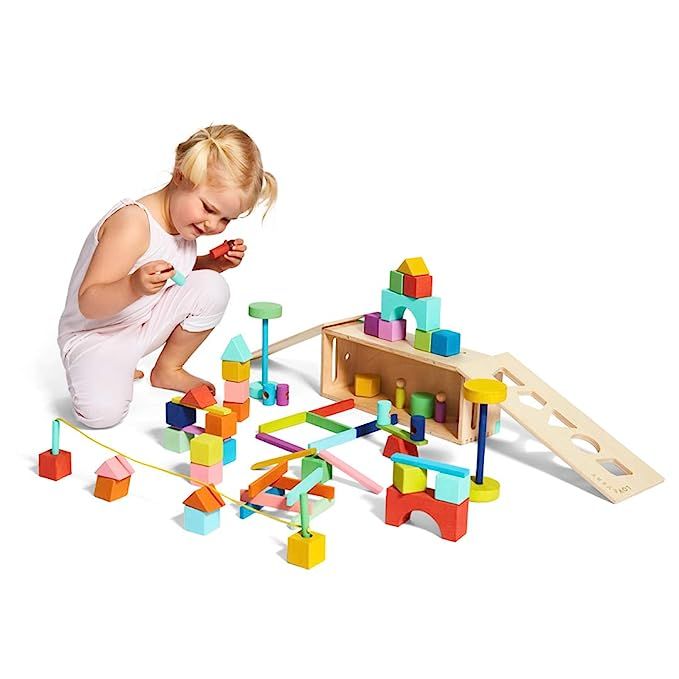 The Block Set by Lovevery – Solid Wood Building Blocks and Shapes + Wooden Storage Box, 70 Piec... | Amazon (US)