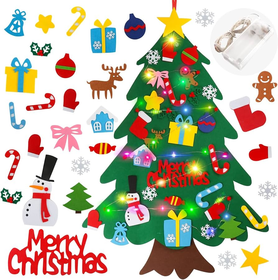 Suweor Upo Felt Christmas Tree Set for Toddlers Kids with Led String Light，3.2ft Wall Hanging D... | Amazon (US)