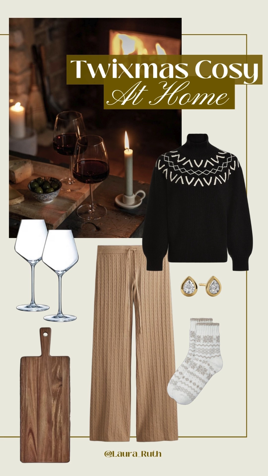 The ultimate at-home uniform 🍷🧀🥖 timeless knits, neutral layers, diamond studs, cosy socks, and a charcuterie board moment. Twixmas dressing at its cosiest. 🧦🕯️ 

#LTKuk #LTKwinter #LTKfestive
