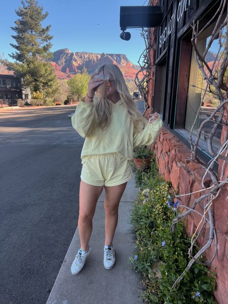 My set is from daily drills!! This exact one is from last summer but I linked some
Similar ones ◡̈ this one is the oversized hoodie in lemonade and super shorts with boxer in lemonade if you wanna look on resale websites!! 
Wearing a m/l ! 

#LTKstyletip