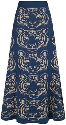 OXKnit Knittd Midi Skirts for Women, Mod Style Casual Retro Tiger Pattern High Waist A Line Cotto... | Amazon (US)