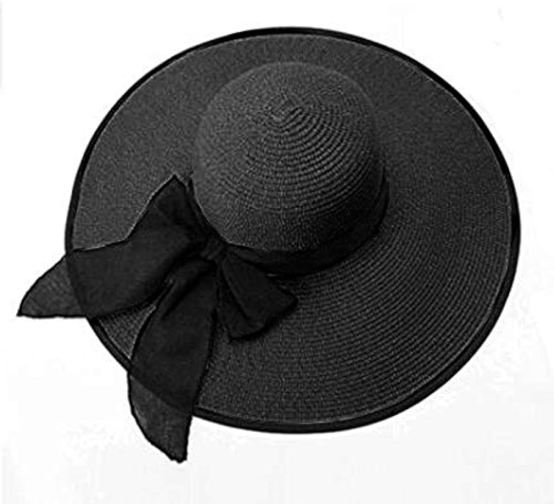 Lanzom Womens 5.5 Inches Big Bowknot Straw Hat Large Floppy Foldable Roll up Beach Cap Sun Hat UPF 5 | Amazon (US)
