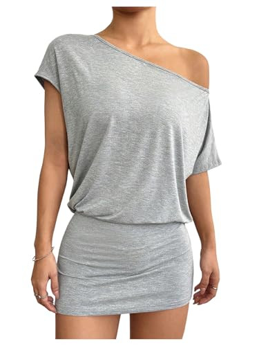 SOLY HUX Women's Off The Shoulder Mini Dress Asymmetrical Neck Short Sleeve Casual Bodycon T Shir... | Amazon (US)