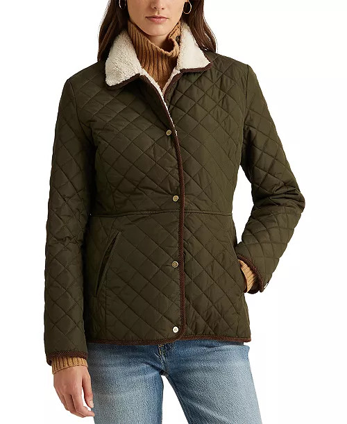 Lauren Ralph Lauren Women's Faux-Sherpa-Collar Quilted Coat - Macy's | Macy's