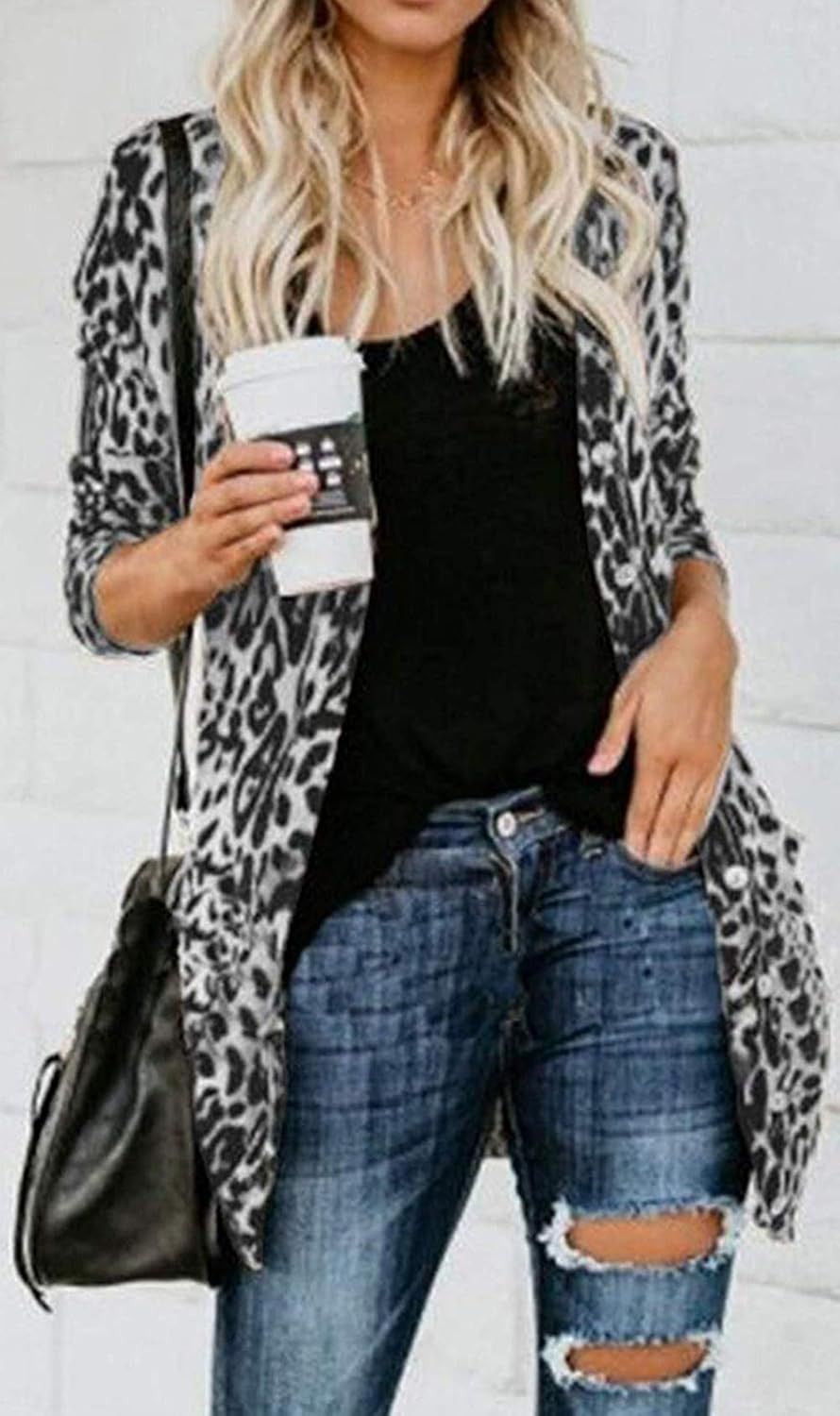 Women's Leopard Printed Cardigans Shirt Lightweight Button Down Cardigans Coat W Pockets(S-2XL) | Amazon (US)