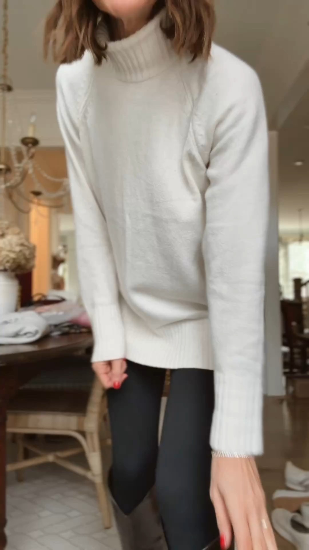 Small in sweater 
Small in leggings 
Xs in coat 