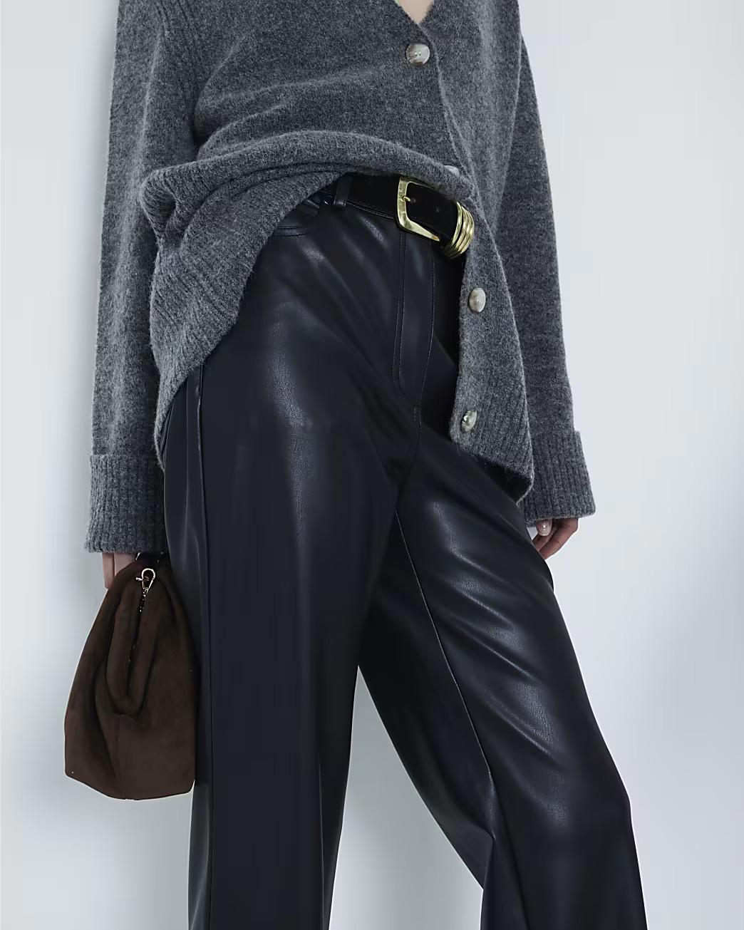 Black faux leather straight leg trousers | River Island UK & IE