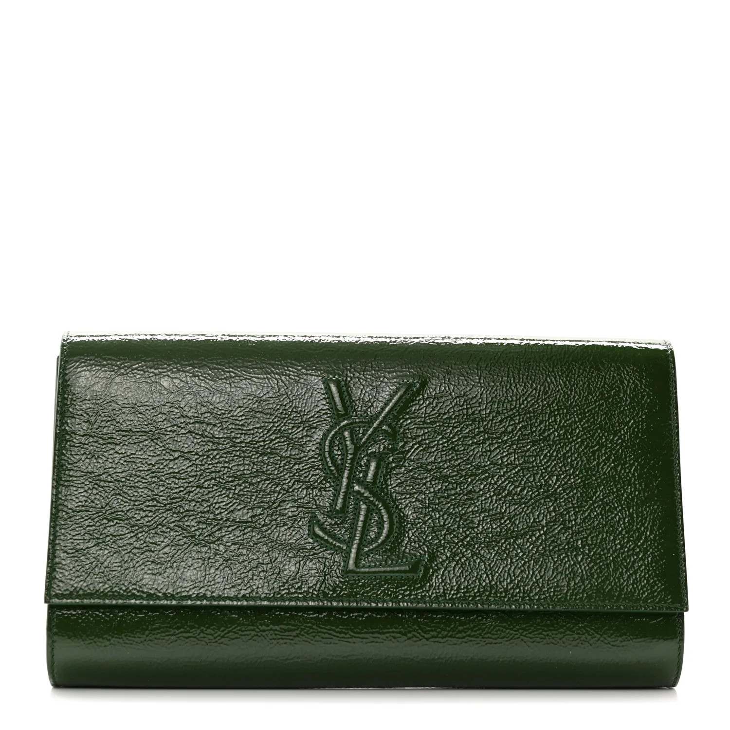 SAINT LAURENT Textured Patent Monogram Large Belle De Jour Green | FASHIONPHILE (US)