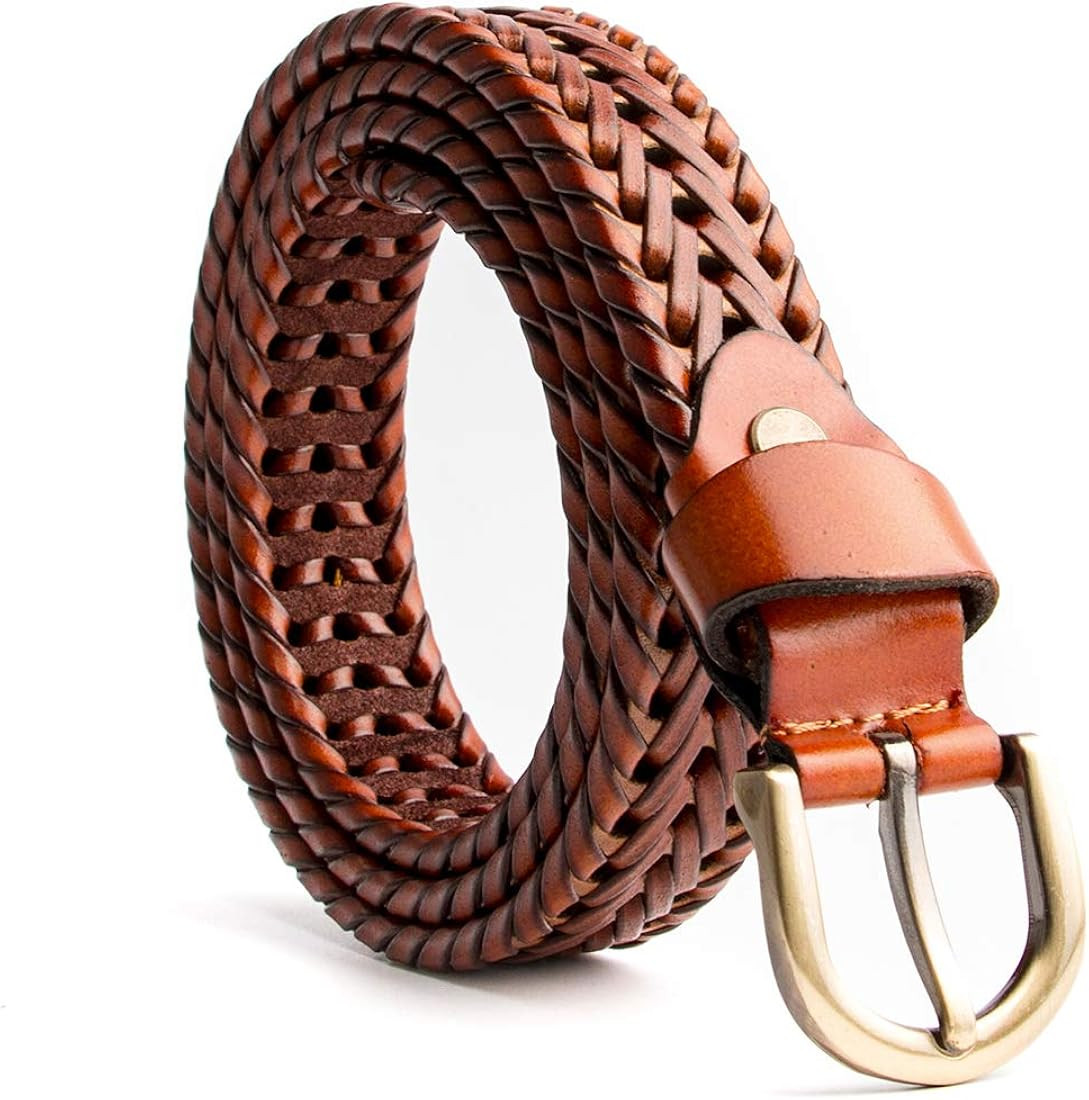 Women Braided Woven Genuine Leather Narrow Belt 25mm Wide | Amazon (US)