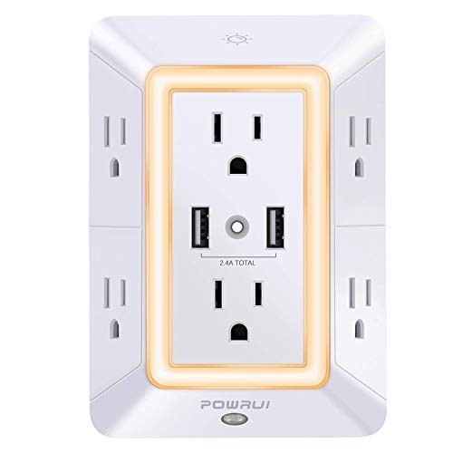 USB Wall Charger, Surge Protector, POWRUI 6-Outlet Extender with 2 USB Charging Ports (2.4A Total) a | Amazon (US)
