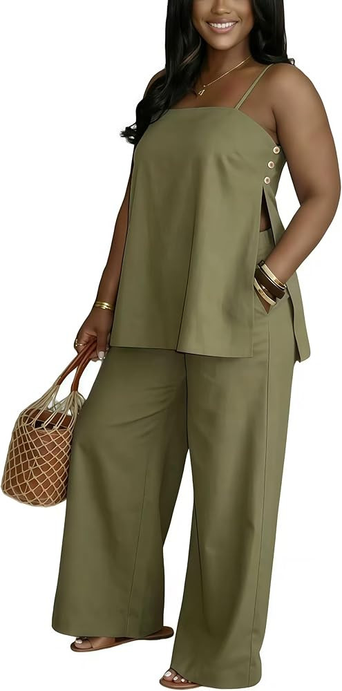 2 Piece Sets for Women Summer Outfits Sleeveless Tops and Wide Leg Pants Sets Sexy Jumpsuits Club... | Amazon (US)