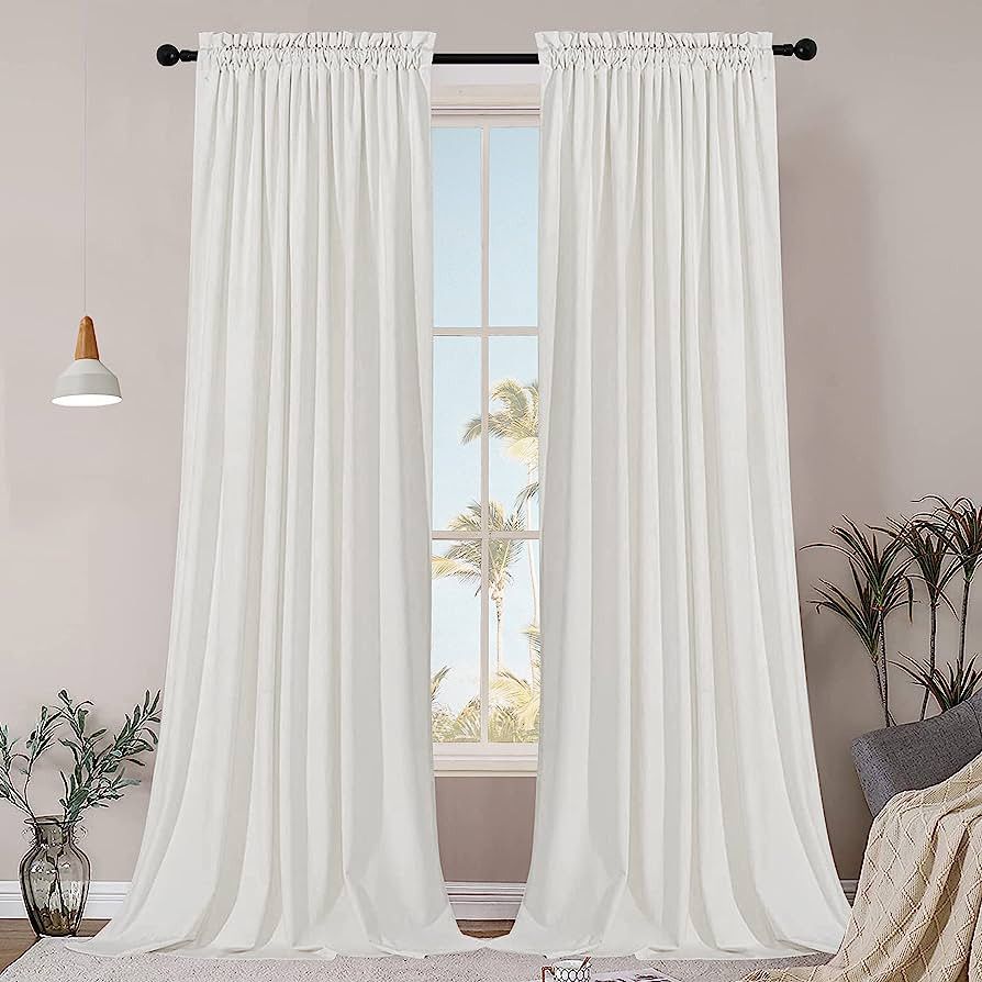 SMILETIME White 120in Long Velvet Curtains with Rod Pocket Thermal Insulated Soft Privacy Room Da... | Amazon (US)