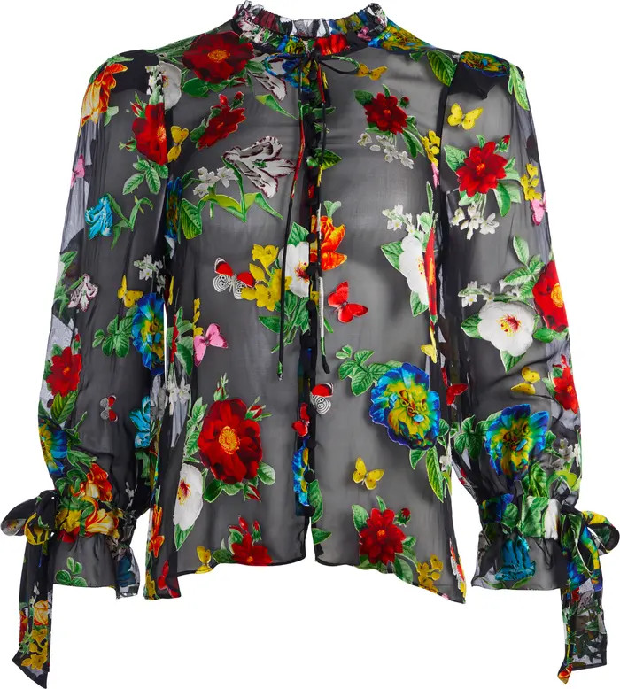 Julius Floral Print Tie Sleeve Blouse | Nordstrom