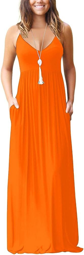 Women's Summer Casual Loose Maxi Dress Adjustable Spaghetti Strap Long Dress with Pockets | Amazon (US)