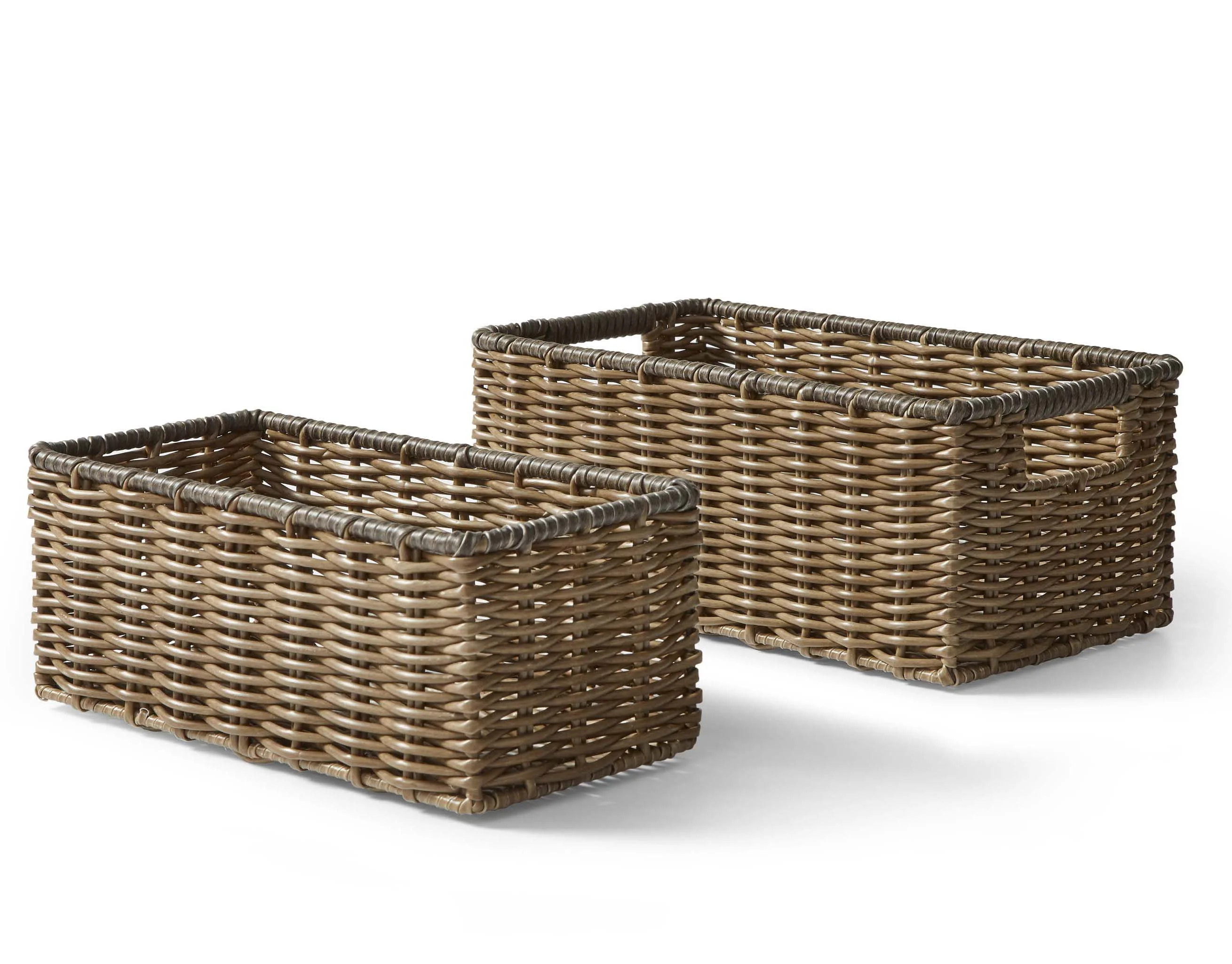 Better Homes & Gardens 2-Piece Poly Rattan Decorative Storage Basket Set, 13.5 in x 7.5 in x 5.5 ... | Walmart (US)