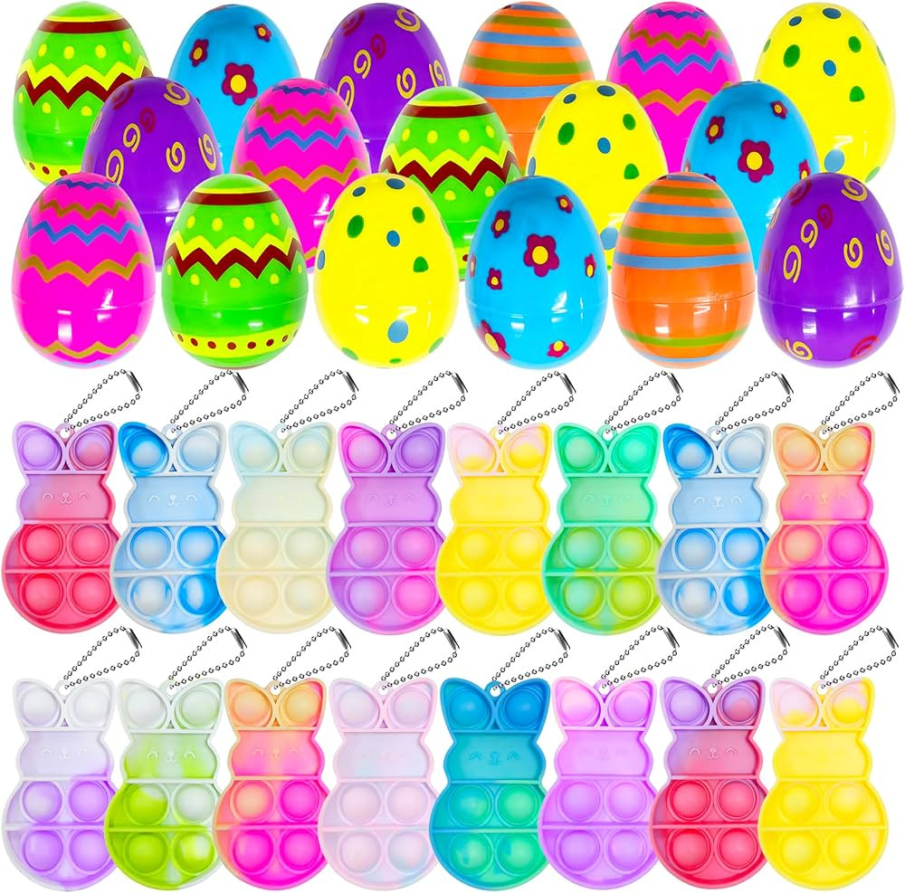 24 PCS Prefilled Easter Eggs with Bunny Pop Bubble Fidget Keychains Toy Inside Stress Reliever To... | Amazon (US)