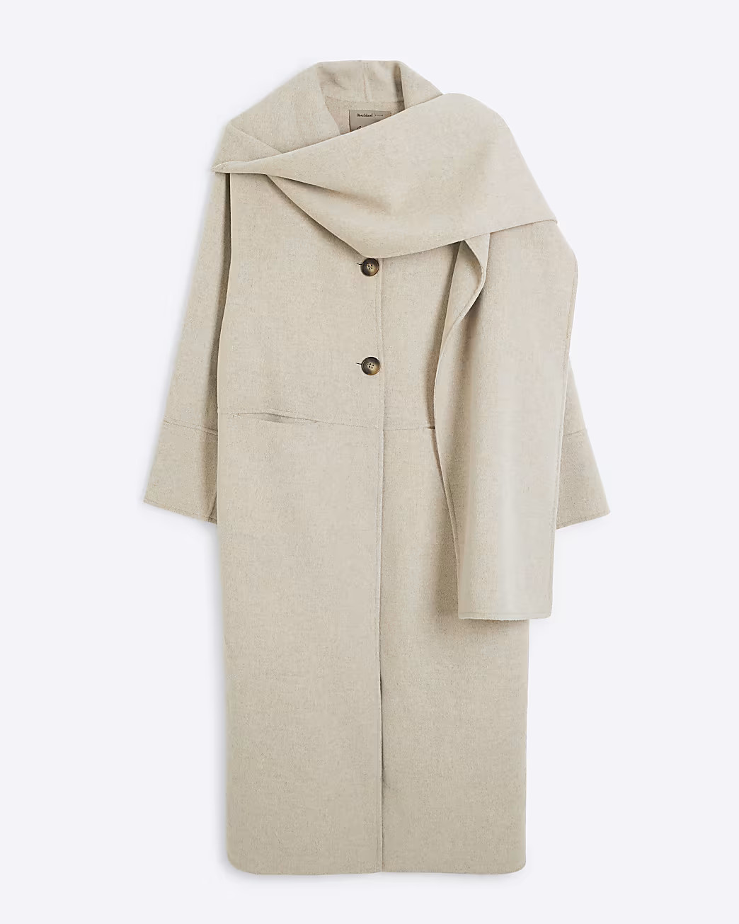 Beige Premium Wool Blend Scarf Coat | River Island (UK & IE)
