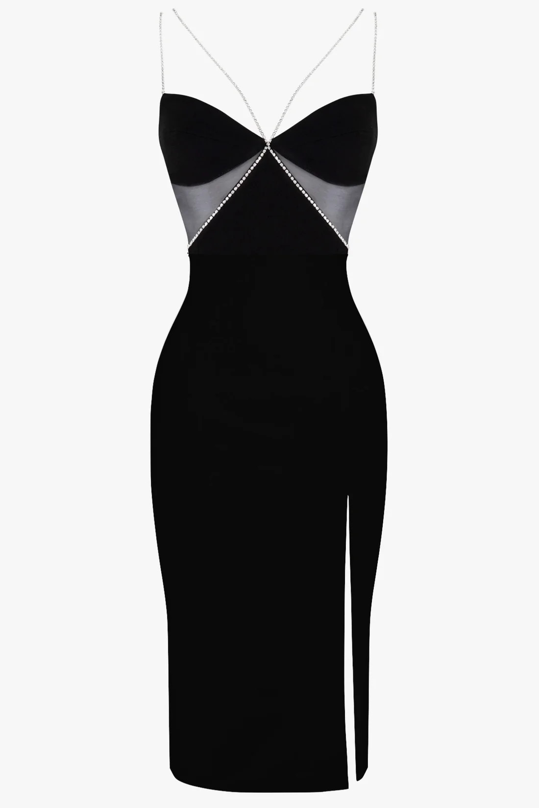 Black Diamanté Strap Cutout Midi Dress | Heiress Beverly Hills