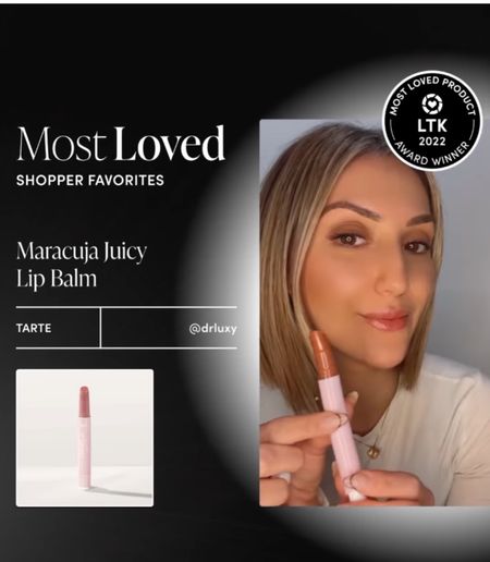 Made it on the 2022 most loved by shoppers 
Tarte juicy lip balm is so good for hydrating and it gives that clean girl perfect pouty look 

My favorite shades are coconut and ginger… for color references/try on, see my reel of all the colors I tried on my IG @drluxy 

Valentine’s Day 
Galentines 
Vacation  

#LTKunder50 #LTKFind #LTKbeauty