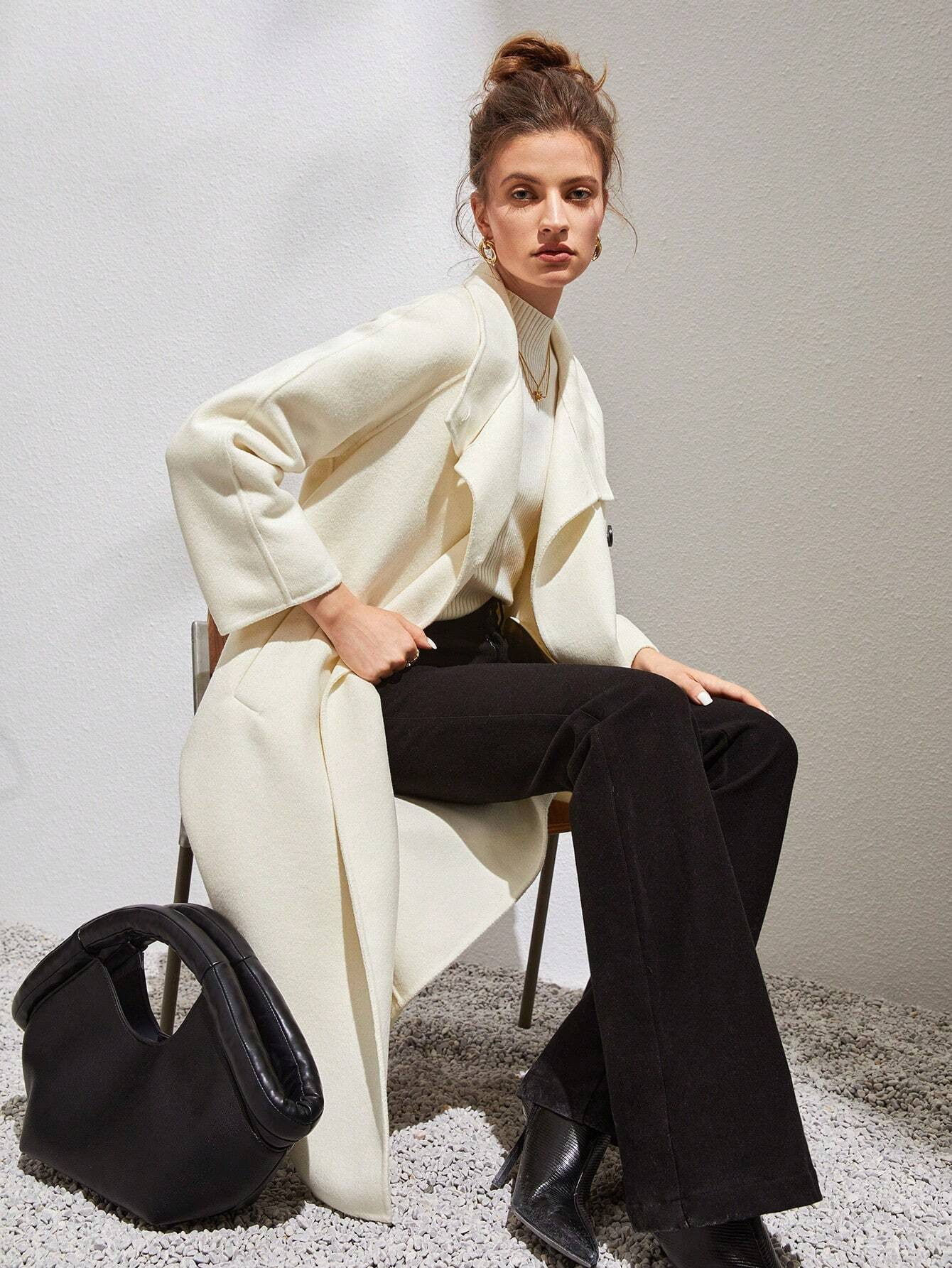 Anewsta Funnel Neck Button Front Overcoat | SHEIN