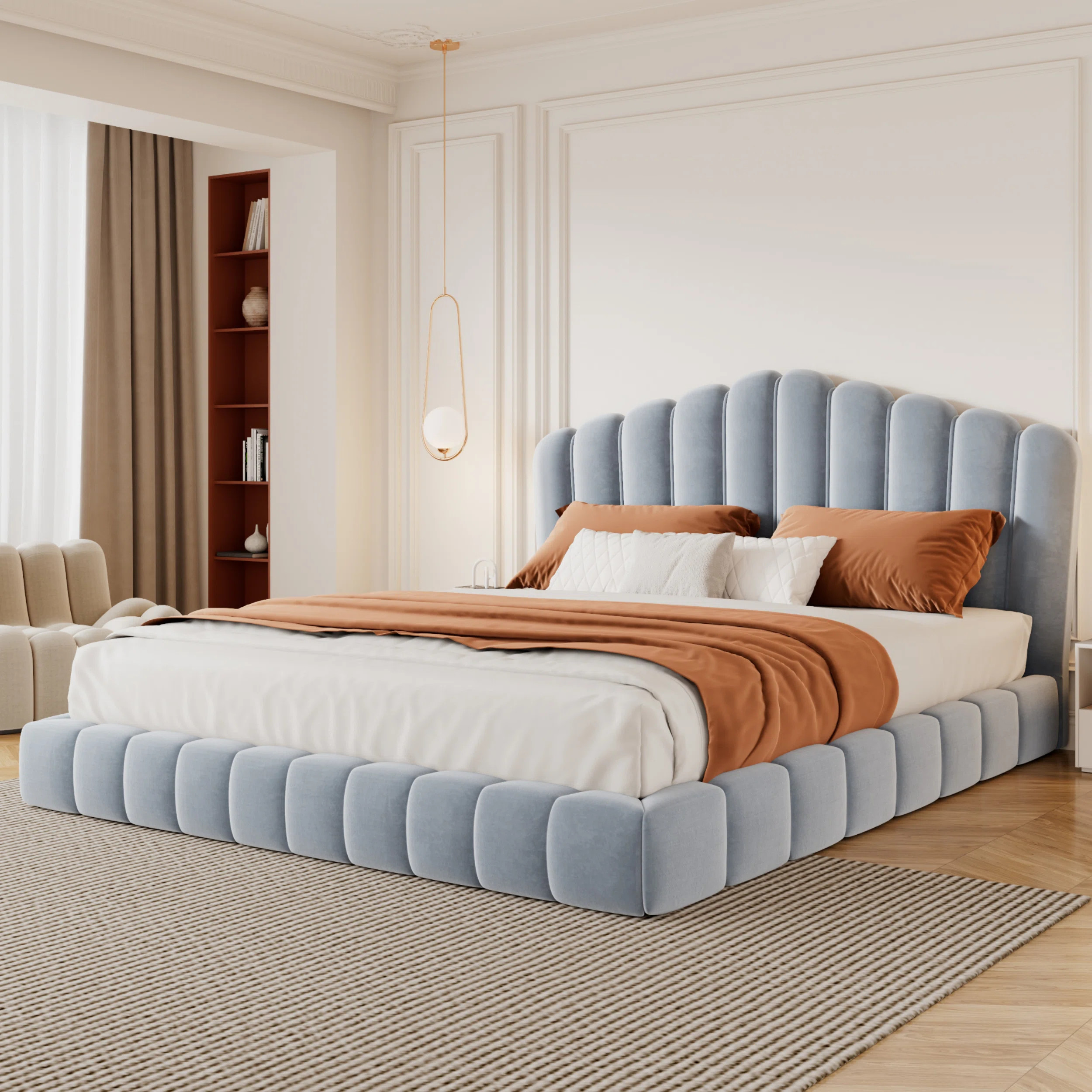 Prylor Cloudy Upholstered Bed With Velvet Shell Headboard And Sturdy Frame | Wayfair North America