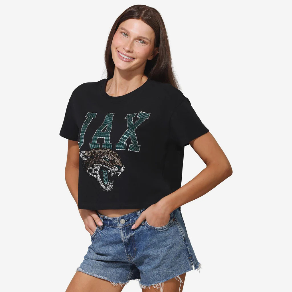 Jacksonville Jaguars Womens Rhinestone Logo Crop Top | FOCO inc