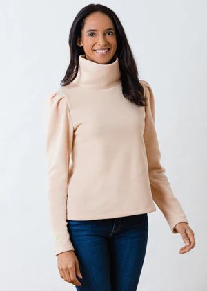 Palmer Puff Sleeve Turtleneck in Vello Fleece (Natural Blush) | Dudley Stephens