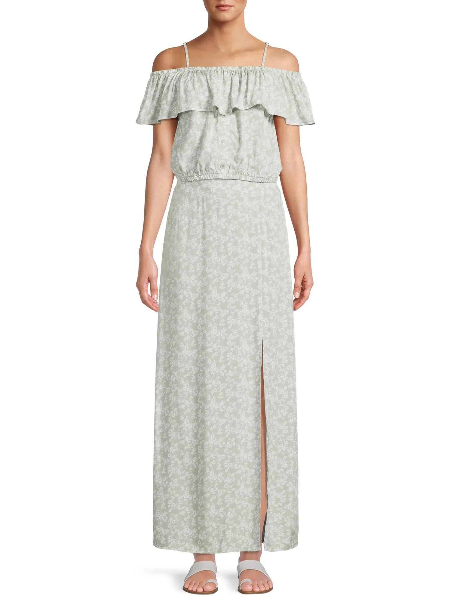 No Boundaries Juniors' Ruffle Crop Top and Maxi Skirt, 2-Piece Set | Walmart (US)