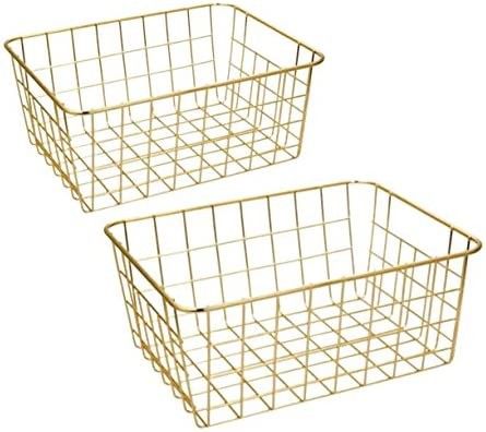 Wire Baskets, Gold 2 Pack Wire Basket, Organizing Storage Crafts Decor Kitchen (Gold Copper) | Amazon (US)