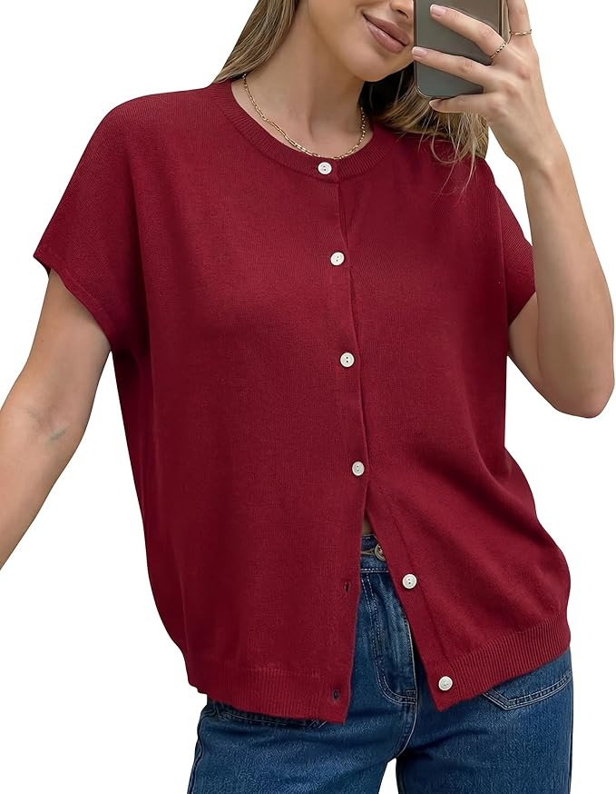 Arach&Cloz Women's Wool Blend Oversized Lightweight Cardigan Short Sleeve Summer Casual Sweaters ... | Amazon (US)
