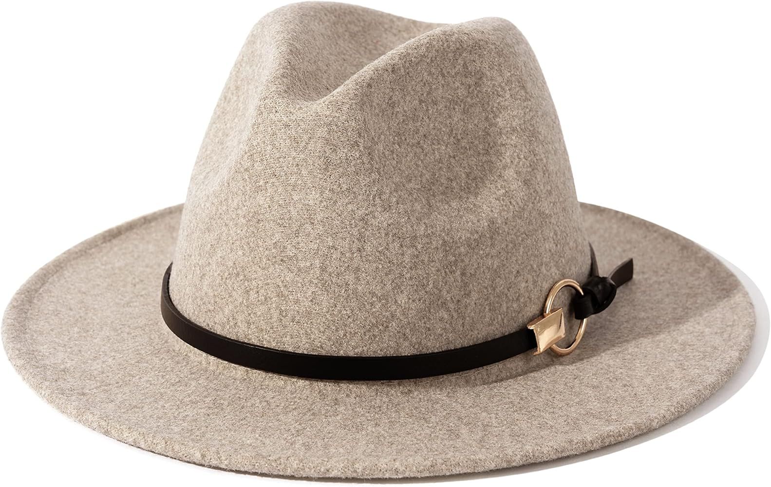 Lisianthus Women Wool Wide Brim Belt Buckle Fedora Hat | Amazon (US)