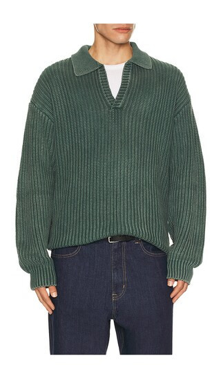 Bound Open Collar Acid Wash Knit Sweater in Green. - size S | Revolve Clothing (Global)