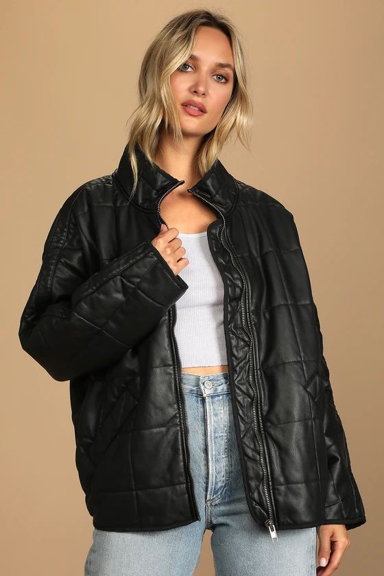 Dolman Black Vegan Leather Quilted Jacket | Lulus (US)