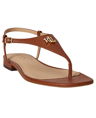 Lauren Ralph Lauren Women's Everley II Crosshatch Leather Sandal - Macy's | Macy's
