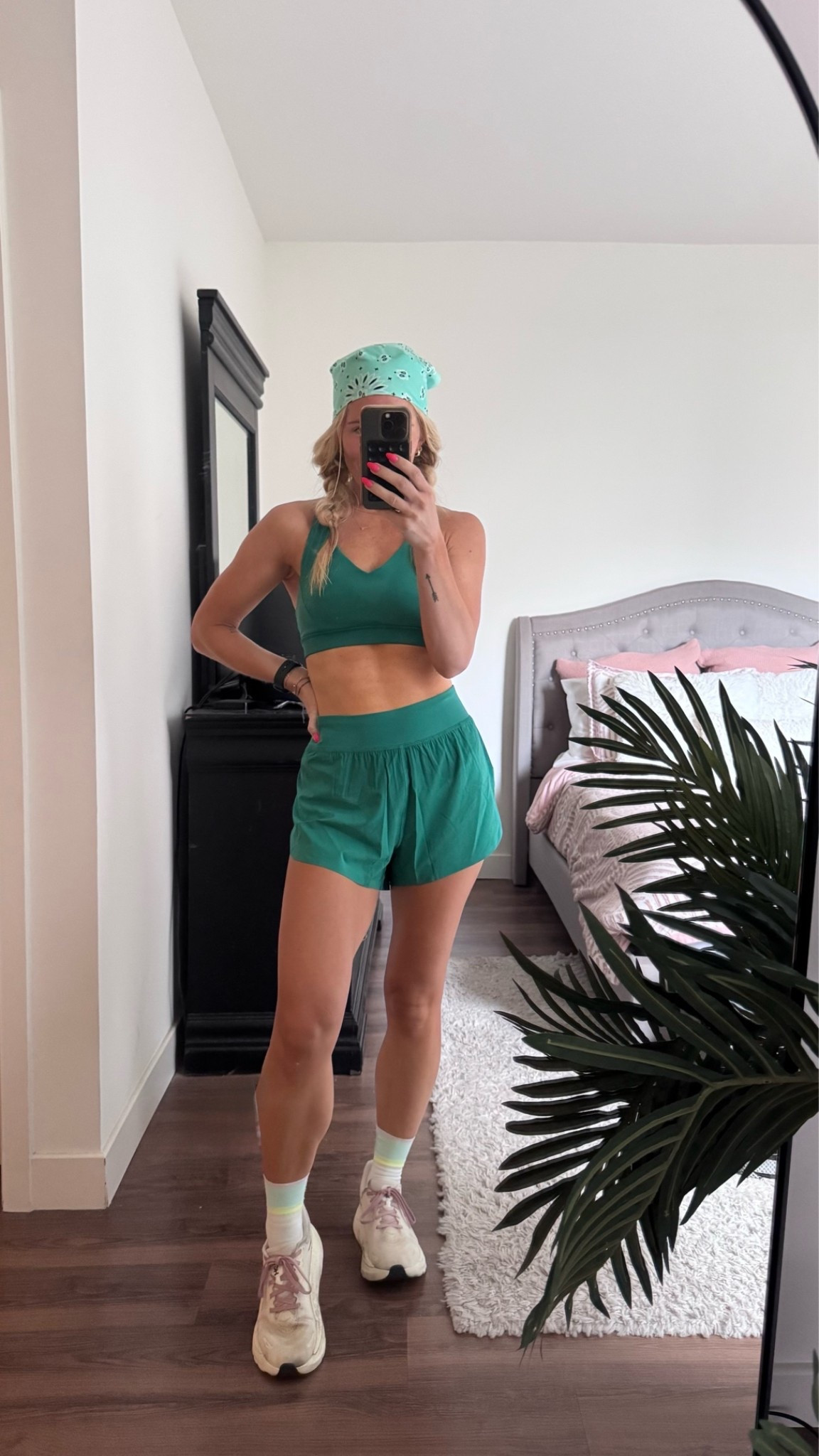 Running outfit! All green sports bra and track shorts. Wearing size small in both

#LTKfitnessgoals