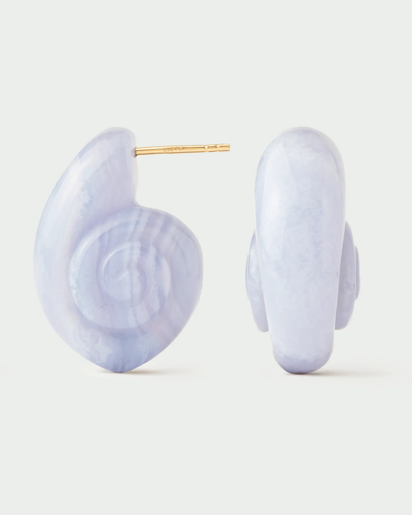 Gold-plated sculptural hand-carved blue gemstone sea snail earrings | Blue lace agate Shell earri... | PDPAOLA DE