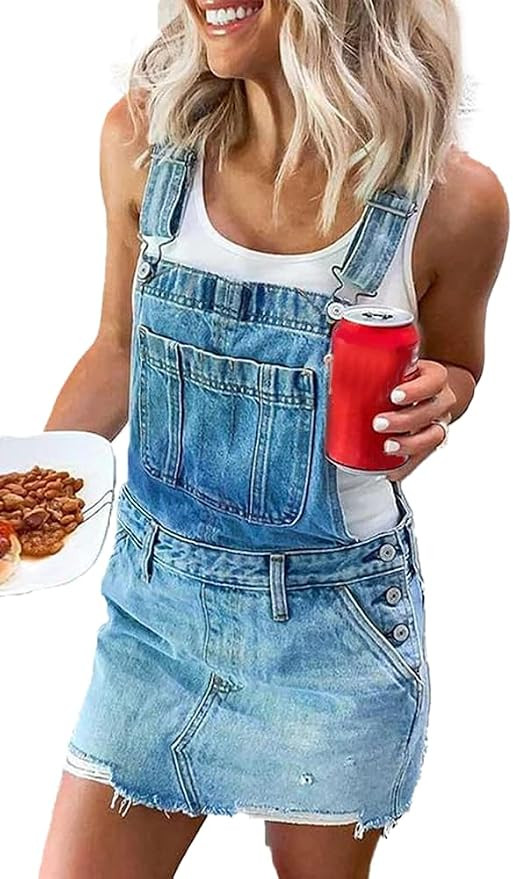 Denim Bib Overall Dress Women 2025 Sleeveless Ripped Distressed Adjustable Strap Short Jean Pinaf... | Amazon (US)