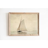 Vintage Sailboat Art Print - Foggy Seascape, Coastal Wall Decor | Etsy (US)