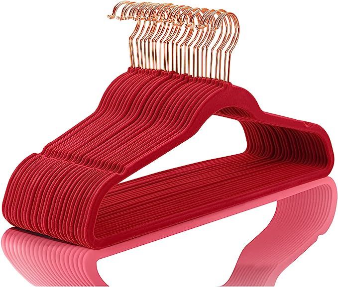 Premium Velvet Hangers (Pack of 50) Heavyduty - Non Slip - Velvet Suit Hangers Red - Copper/Rose ... | Amazon (US)