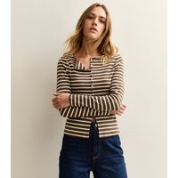 Women's Brown Striped Crew Neck Cardigan New Look | New Look (UK)