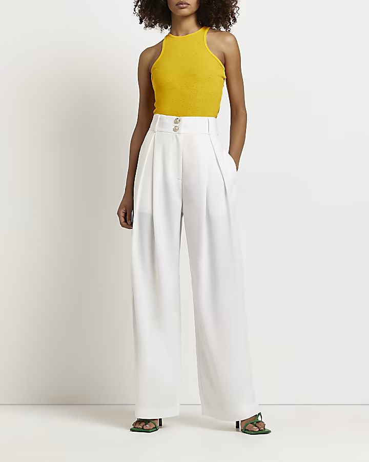 White wide leg pleated trousers | River Island (UK & IE)